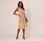 Sleeveless Fringe Trim Floral Bead Midi Dress In Nude Multi 2