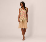 Sleeveless Fringe Trim Floral Bead Midi Dress In Nude Multi 1