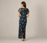 Flutter Sleeve Floral Beaded Column Gown In Midnight Multi 5