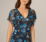 Flutter Sleeve Floral Beaded Column Gown In Midnight Multi 3