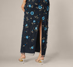 Flutter Sleeve Floral Beaded Column Gown In Midnight Multi 4
