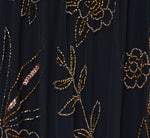 Three Quarter Sleeve Collared Floral Beaded Gown In Midnight Multi 6