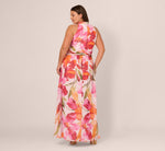 Plus Size Sleeveless Surplice Floral Chiffon Gown In Pink Orange Multi 5