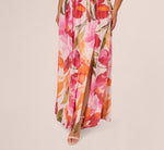 Plus Size Sleeveless Surplice Floral Chiffon Gown In Pink Orange Multi 4