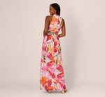 Sleeveless Surplice Floral Chiffon Gown In Pink Orange Multi 6