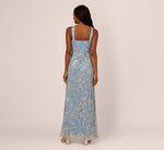 Metallic Crinkle Keyhole Halter Gown In Light Blue Gold 6