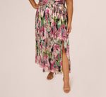 Plus Size Flutter Sleeve Metallic Floral Gown In Navy Pink Multi 5