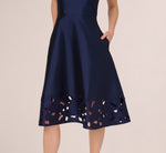 Sleeveless Taffeta Floral Cutwork Midi Dress In Light Navy 4