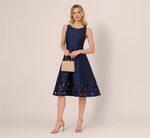 Sleeveless Taffeta Floral Cutwork Midi Dress In Light Navy 1