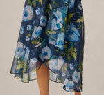 One Shoulder Floral Chiffon High Low Midi Dress In Navy Blue Multi 4