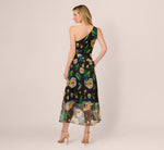 One Shoulder Floral Chiffon High Low Midi Dress In Black Yellow Multi 1