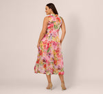 Plus Size Sleeveless Floral Organza Collared High Low Dress In Pink Multi 5