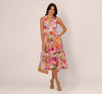 Sleeveless Floral Organza Collared High Low Dress In Pink Multi 3