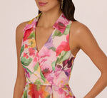 Sleeveless Floral Organza Collared High Low Dress In Pink Multi 4