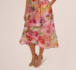 Sleeveless Floral Organza Collared High Low Dress In Pink Multi 5