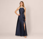 Beaded Halter Draped Mikado Gown In Midnight 2