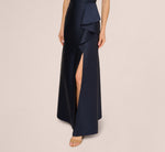 Beaded Halter Draped Mikado Gown In Midnight 3