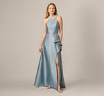 Beaded Halter Draped Mikado Gown In Icy Opaline 2