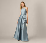 Beaded Halter Draped Mikado Gown In Icy Opaline 1