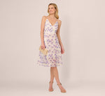 Floral Tulle Soutache A Line Midi Dress With Embellished Straps In Ivory Multi 1