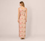 Sleeveless Metallic Floral Matelasse Gown In Coral Multi 5