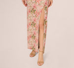 Sleeveless Metallic Floral Matelasse Gown In Coral Multi 3