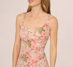 Sleeveless Metallic Floral Matelasse Gown In Coral Multi 4