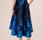 Sleeveless Square Neck Floral Jacquard Midi Dress In Blue Multi 4