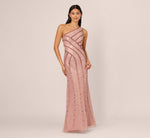 One Shoulder Beaded Sequin Mermaid Gown In Candied Ginger 2