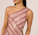 One Shoulder Beaded Sequin Mermaid Gown In Candied Ginger 3