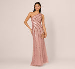 One Shoulder Beaded Sequin Mermaid Gown In Candied Ginger 1