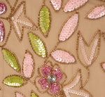 Short Sleeve Vine Beaded Godet Gown In Nude Multi 7