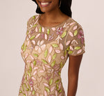 Short Sleeve Vine Beaded Godet Gown In Nude Multi 4