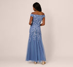 Off Shoulder Floral Beaded Godet Gown In French Blue 6