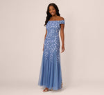 Off Shoulder Floral Beaded Godet Gown In French Blue 3