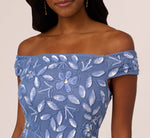 Off Shoulder Floral Beaded Godet Gown In French Blue 4