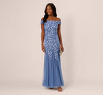 Off Shoulder Floral Beaded Godet Gown In French Blue 2
