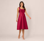 Sleeveless 3D Flower Mikado Midi Dress In Red Plum 2
