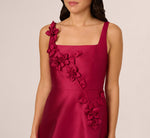 Sleeveless 3D Flower Mikado Midi Dress In Red Plum 3