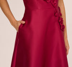 Sleeveless 3D Flower Mikado Midi Dress In Red Plum 4