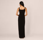 Sleeveless Asymmetrical Floral Beaded Jersey Gown In Black Multi 5
