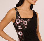 Sleeveless Asymmetrical Floral Beaded Jersey Gown In Black Multi 3