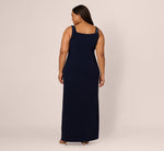 Plus Size Sleeveless Asymmetrical Floral Beaded Jersey Gown In Midnight Multi 5