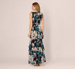 Sleeveless Floral Chiffon High Low Ruffle Gown In Black Multi 5