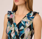 Sleeveless Floral Chiffon High Low Ruffle Gown In Black Multi 3