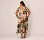 Plus Size Flutter Sleeve High Low Midi Wrap Dress In Brown Multi 5