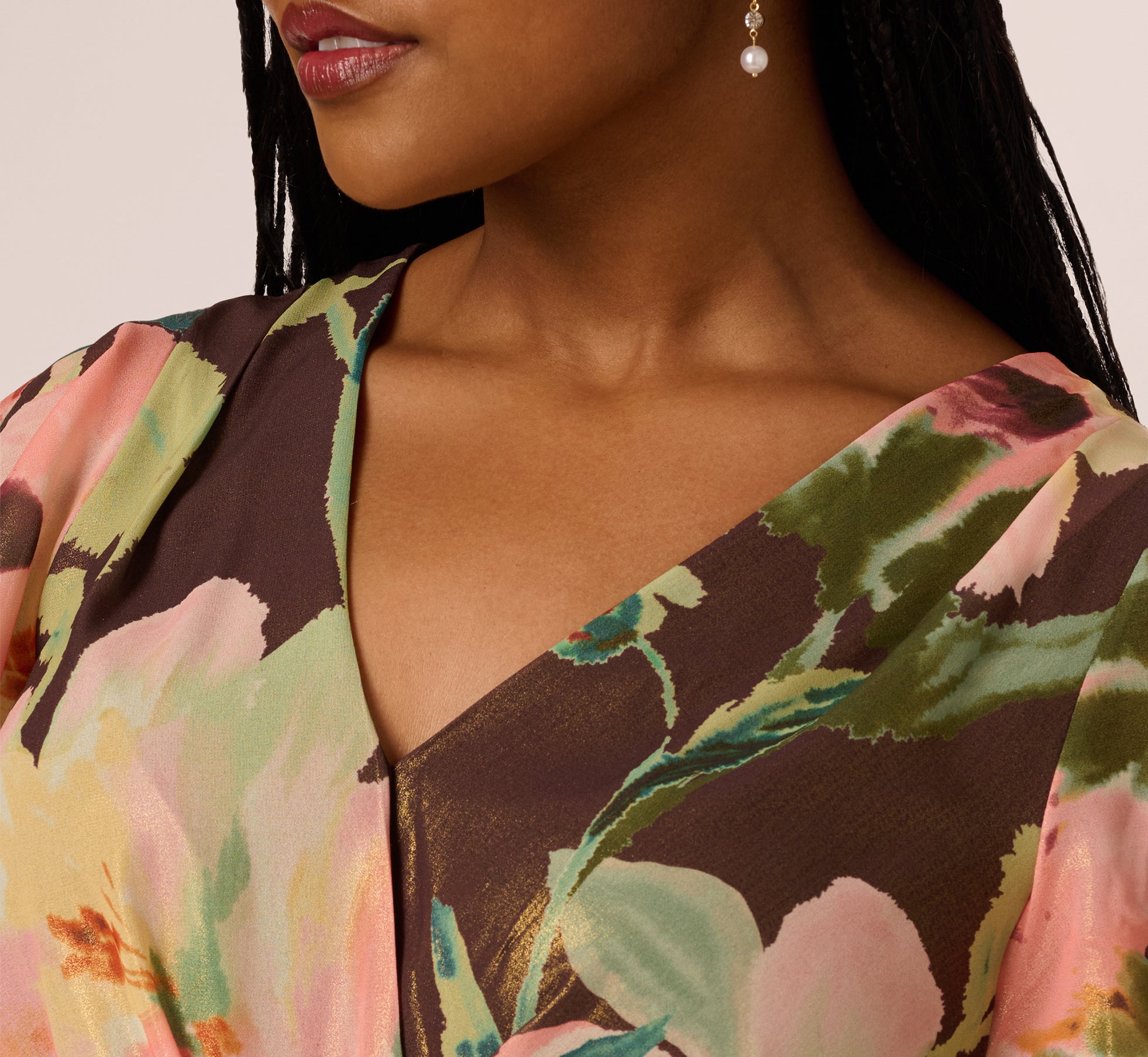 Plus Size Flutter Sleeve High Low Midi Wrap Dress In Brown Multi 1