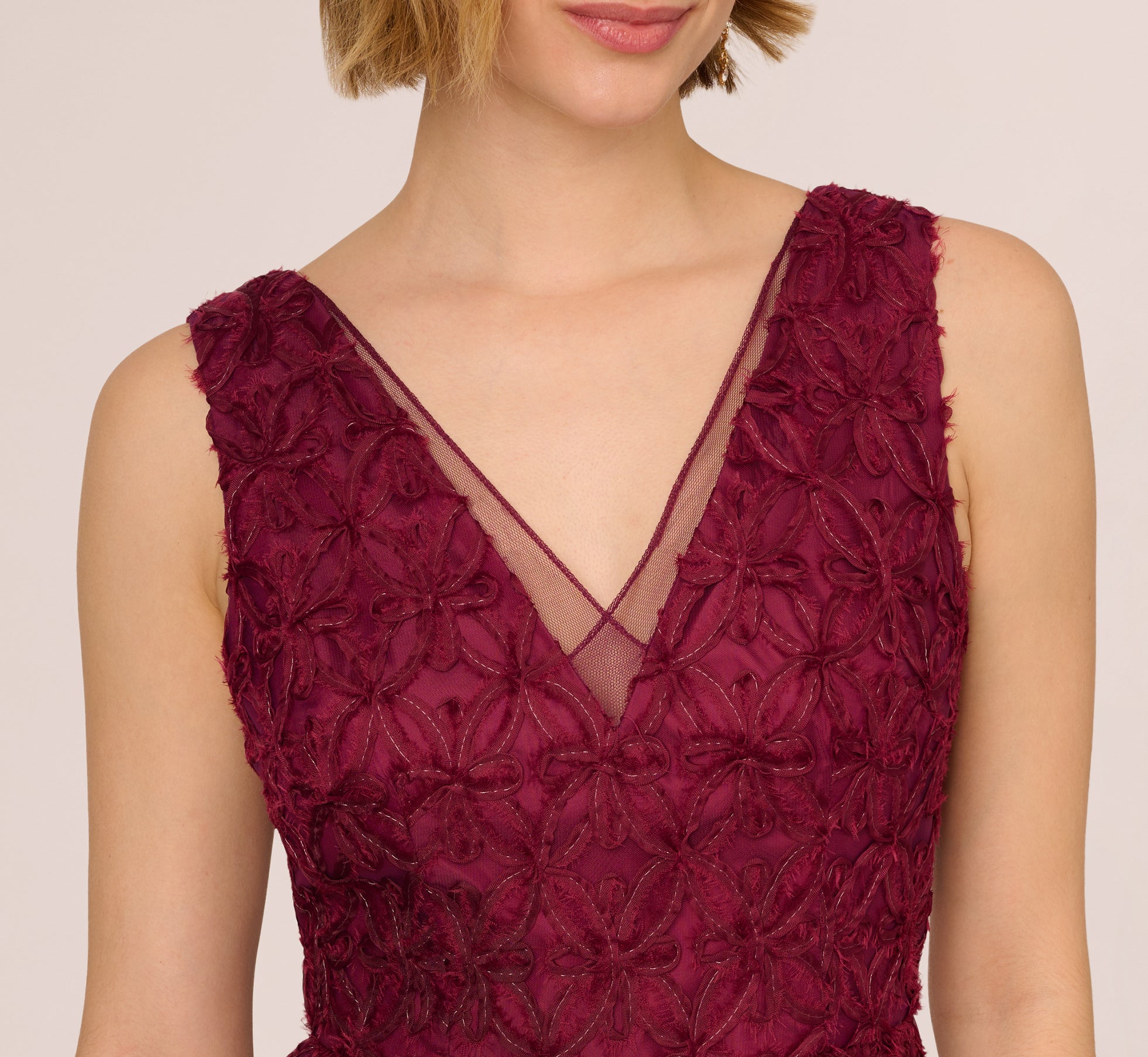 RED Sleeveless Soutache Embroidered Midi Dress