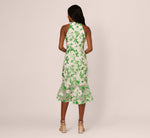 Sleeveless Organza Jacquard Mermaid Midi Dress In Green Ivory 6