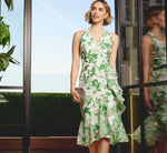 Sleeveless Organza Jacquard Mermaid Midi Dress In Green Ivory 1